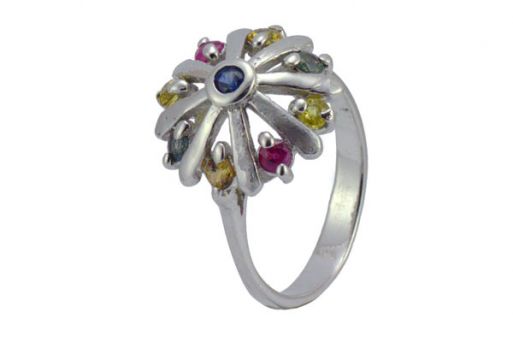 Серебряное кольцо с цветным сапфиром 27722 купить в магазине Самоцветы мира