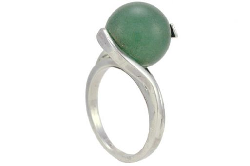 Серебряное кольцо с натуральным зелёным авантюрином 36113 купить в магазине Самоцветы мира