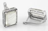 Серьги из серебра с кварцем волосатиком и фианитами прямоугольник 11х15 мм 42008