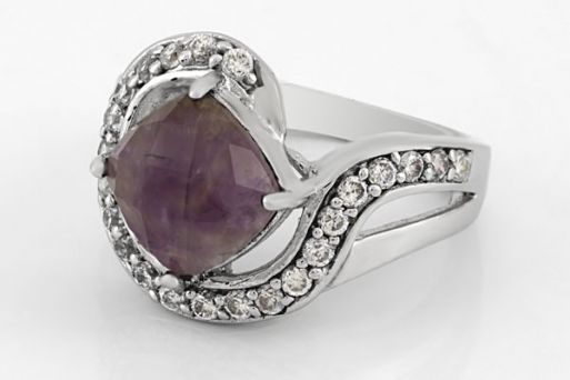 Серебряное кольцо с аметистом и фианитами 42044 купить в магазине Самоцветы мира