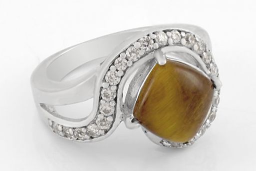 Серебряное кольцо с тигровым глазом 42050 купить в магазине Самоцветы мира