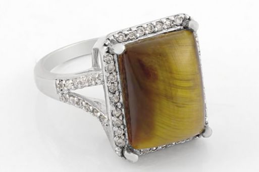 Серебряное кольцо с тигровым глазом 42893 купить в магазине Самоцветы мира