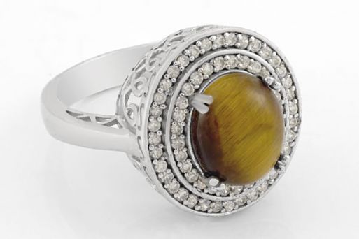 Серебряное кольцо с тигровым глазом 43650 купить в магазине Самоцветы мира