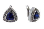 Серьги из серебра с сапфиром синтетическим и фианитами треугольник 9х9х9 мм 43688