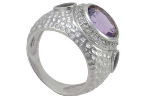 Серебряное кольцо с аметистом и фианитами 48345 купить в магазине Самоцветы мира