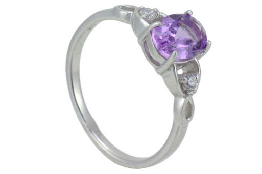 Серебряное кольцо с аметистом и фианитами 51690 купить в магазине Самоцветы мира