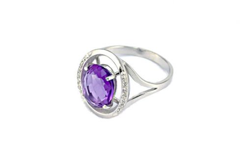 Серебряное кольцо с аметистом и фианитами 52419 купить в магазине Самоцветы мира