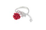 Кольцо из серебра с кораллом красным и фианитами роза 10 мм 52443