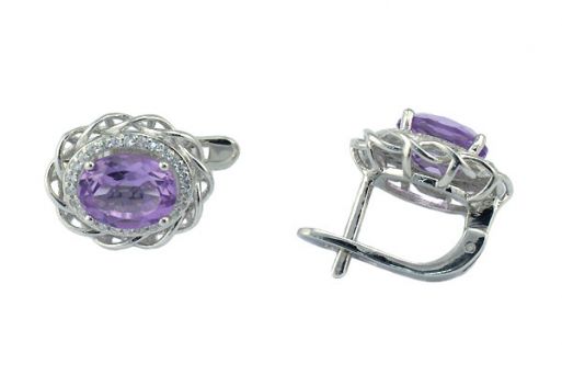 Серебряное кольцо с аметистом и фианитами 53178 купить в магазине Самоцветы мира