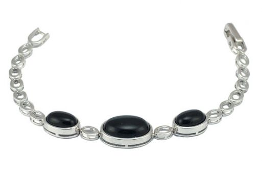 Серебряный браслет с чёрным агатом 3 овала 53357 купить в магазине Самоцветы мира