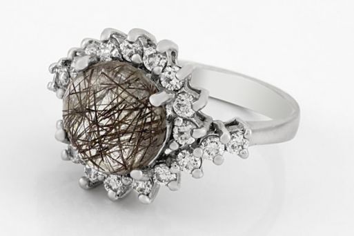 Серебряное кольцо с кварцем и турмалином и фианитами 53728 купить в магазине Самоцветы мира