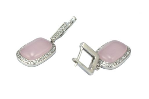 Серьги из серебра 925 пробы с розовым кварцем.