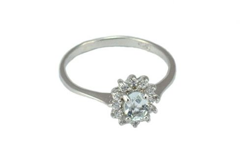 Серебряное кольцо с аквамарином и фианитами 53750 купить в магазине Самоцветы мира