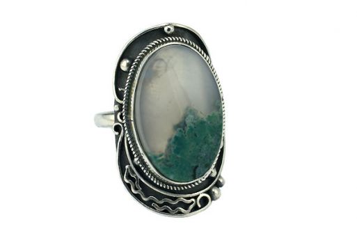 Серебряное кольцо с моховым агатом 54022 купить в магазине Самоцветы мира