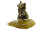 Фигурка бронзовая на янтаре Кот с бантиком