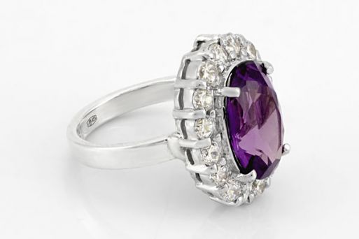 Серебряное кольцо с александритом и фианитами 59459 купить в магазине Самоцветы мира