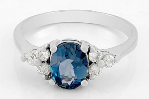 Серебряное кольцо с лондон топазом и фианитами 60376 купить в магазине Самоцветы мира