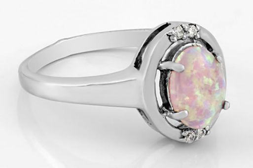 Серебряное кольцо с опалом и фианитами 62073 купить в магазине Самоцветы мира