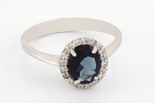 Серебряное кольцо с лондон топазом и фианитами 62703 купить в магазине Самоцветы мира